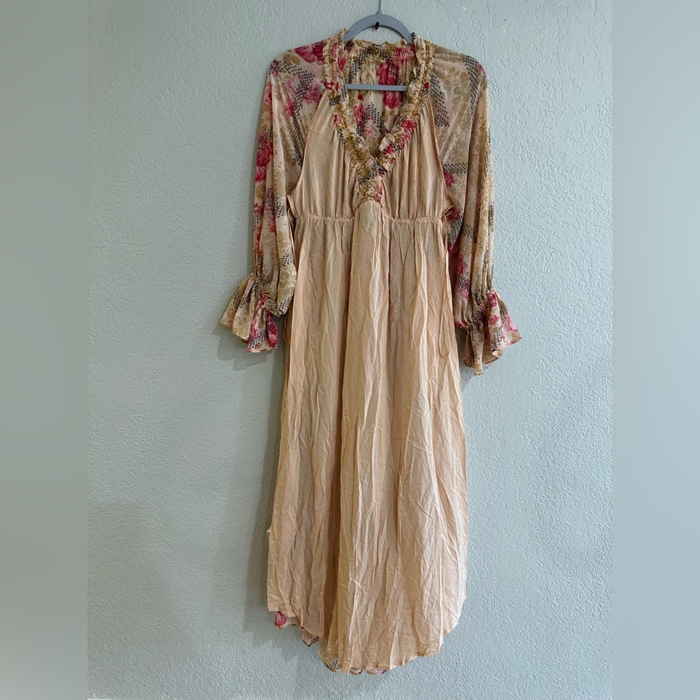 Free People Multicolor Floral Boho Maxi Dress Smocked Waist XS - Picture 14 of 16